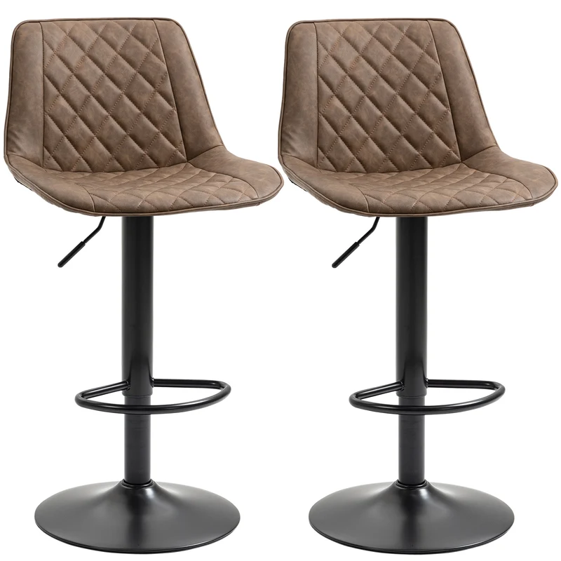 EasyComfort Set 2 Sgabelli Alti da Bar con Altezza Regolabile e Girevoli, seduta imbottita con poggiapiedi in Pelle, Marrone Scuro