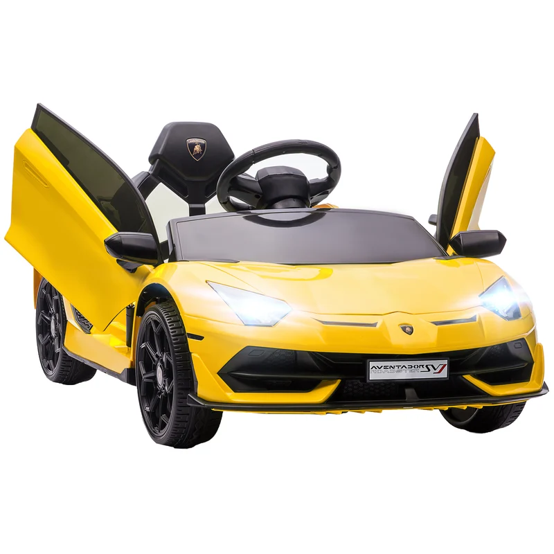 EasyComfort Macchina Elettrica per Bambini 3-5 anni con Licenza Lamborghini, Auto 12V conTelecomando, Clacson e Musica, Giallo