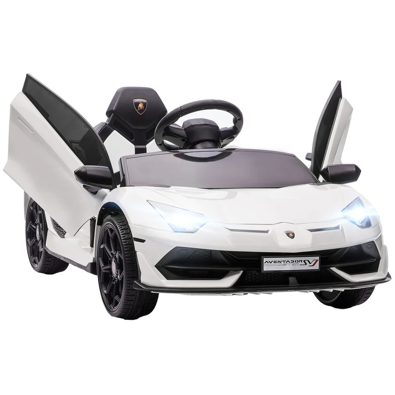 EasyComfort Macchina Elettrica per Bambini a 12V Licenza Lamborghini con Clacson e Telecomando, Auto musica integrata e luci, Bianca