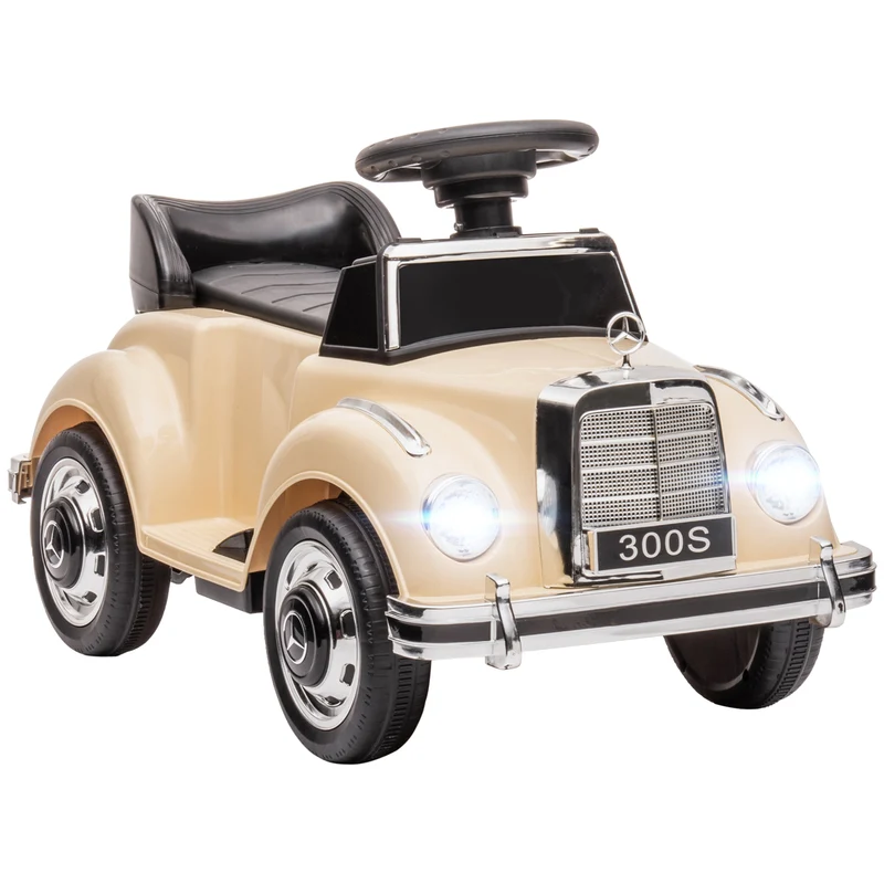 EasyComfort Macchina Elettrica per Bambini 18-48 Mesi con un clacson funzionante e USB, Auto Licenza Mercedes-Benz con Musica, Beige