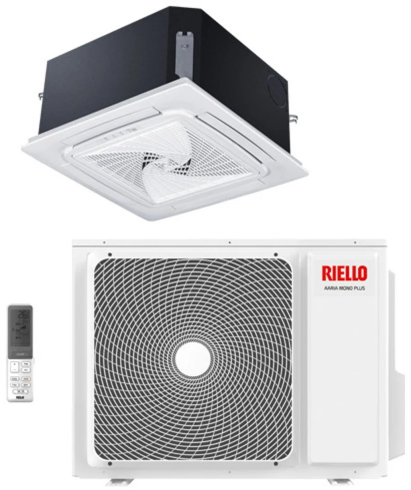 Condizionatore a Cassetta 4 Vie 90x90 Riello 42000 Btu AARIA PRO P AMK 125 P Trifase R-32 con Pannello e Telecomando inclusi