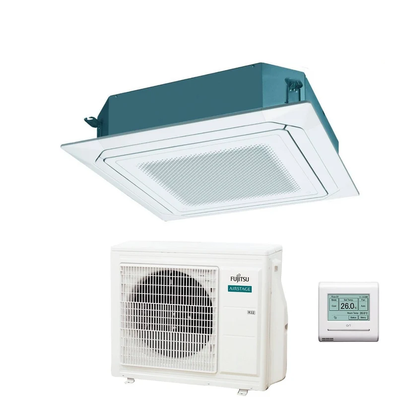 Fujitsu KR Eco Circular Flow Kassetten-Klimaanlage, Weiß, 24000 Btu AUXG24KRLB R-32 WLAN, optional mit Gitter und Fernbedienung