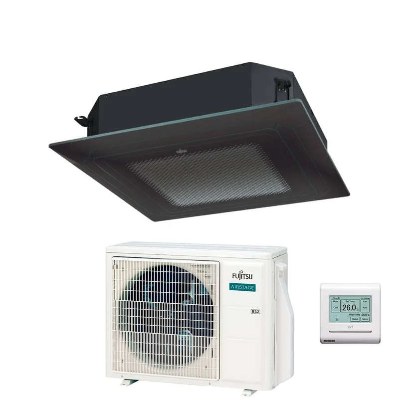 Fujitsu KR Circular Flow Black Kassetten-Klimaanlage 18000 Btu AUXG18KRLB R-32 Wi-Fi optional mit Gitter und Fernbedienung