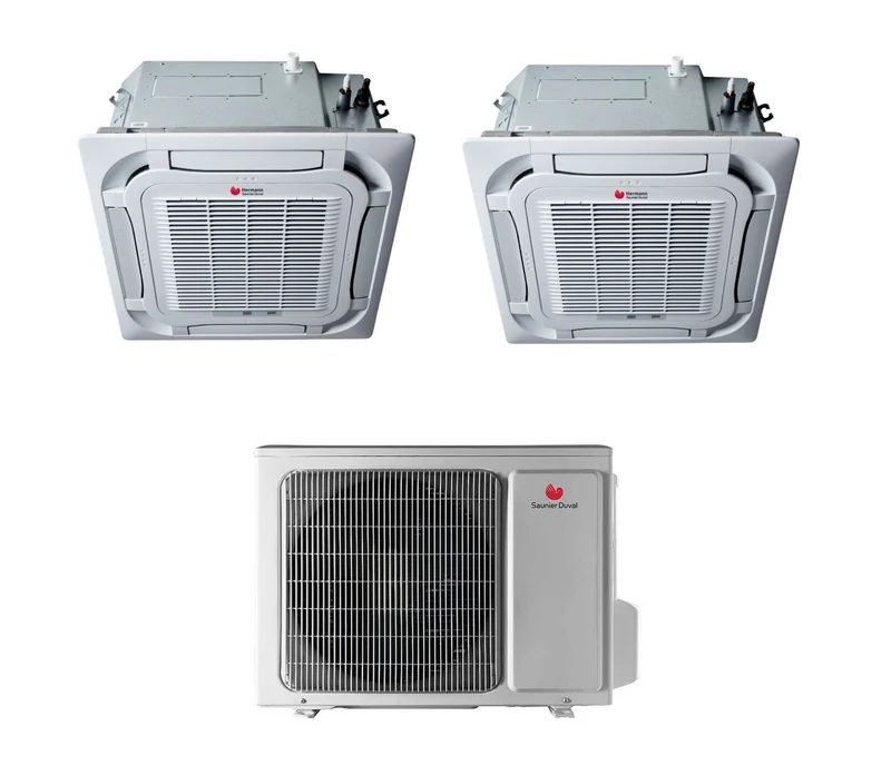 Dual-Split-Klimaanlage Hermann Saunier Duval 4-Wege-Kassette VivAir UNI COMFORT 12+12 mit SDH 19-080 MC4NO R-32