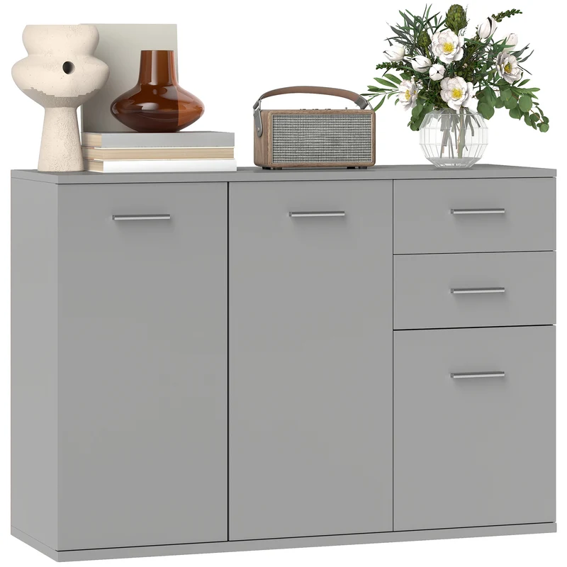 Modernes Sideboard EasyComfort mit 3 Schränken und 2 Schubladen, aus Holz, 106 x 35 x 76 cm, Hellgrau