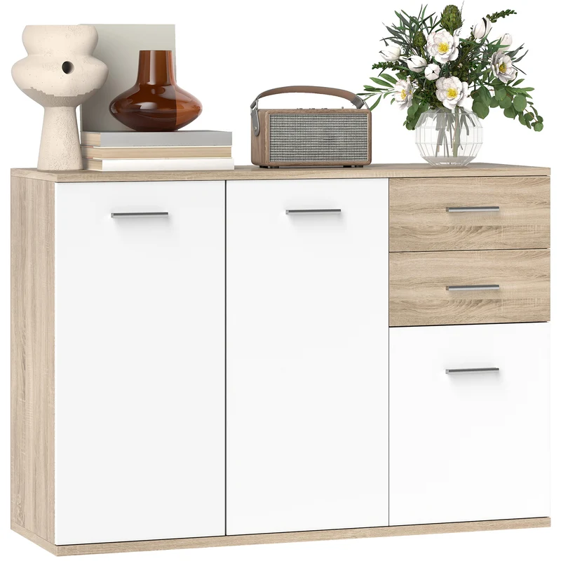 Modernes Sideboard EasyComfort mit 3 Schränken und 2 Schubladen, aus Holz, 106 x 35 x 76 cm, Holzfarbe