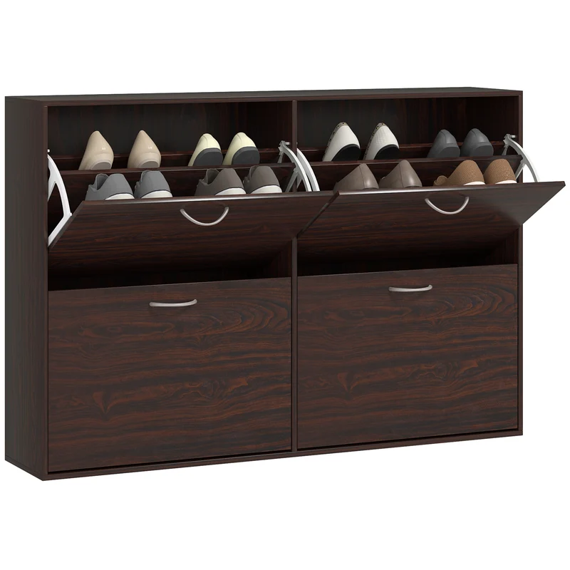 EasyComfort Platzsparendes Schuhregal für 24 Paar mit verstellbaren Einlegeböden und 4 Schubladen, aus Holz, 120 x 24 x 81 cm, braun