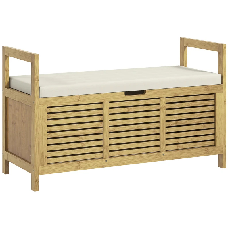 EasyComfort-Schuhregalbank mit Lattenrost und Klappendesign für den Eingangsbereich, aus Bambusholz, 100 x 40 x 60 cm