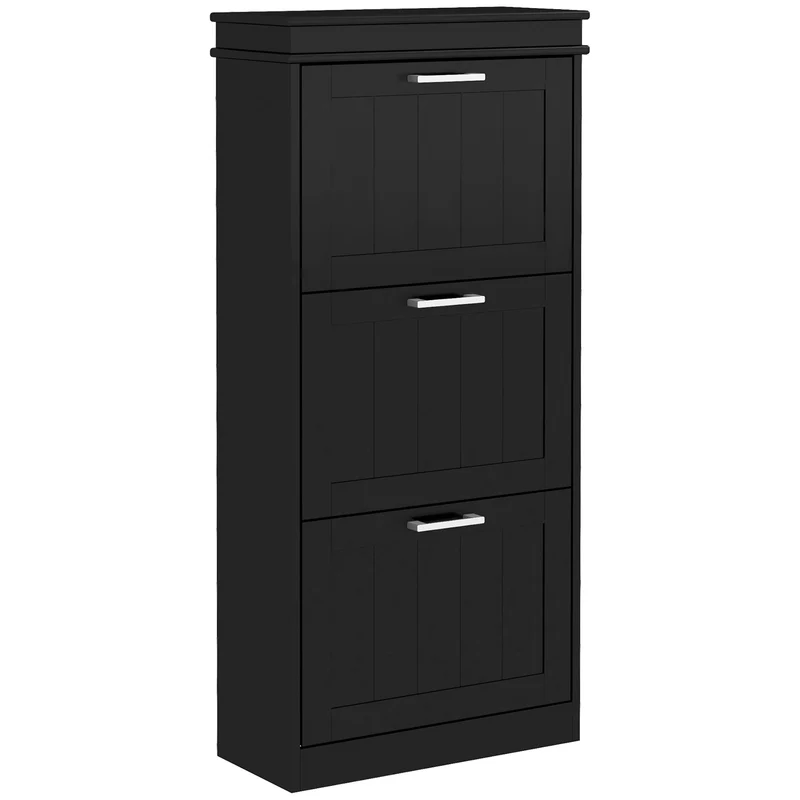 EasyComfort Modernes Schuhregal mit 3 klappbaren Schubladen für 15 Paar Schuhe und verstellbarer Ablage, 54 x 24 x 117,5 cm, Schwarz