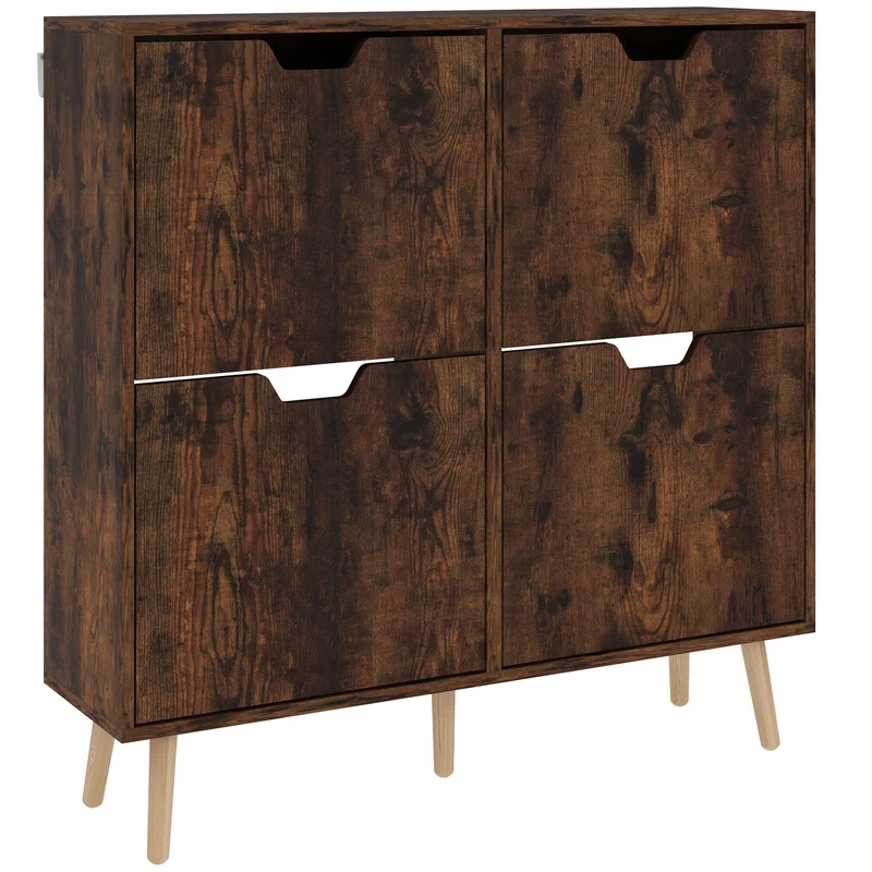 Mobiles Schuhregal EasyComfort mit 4 klappbaren Schubladen auf 2 Ebenen für 16 Paar, aus Holz, 95 x 26 x 95 cm, braun