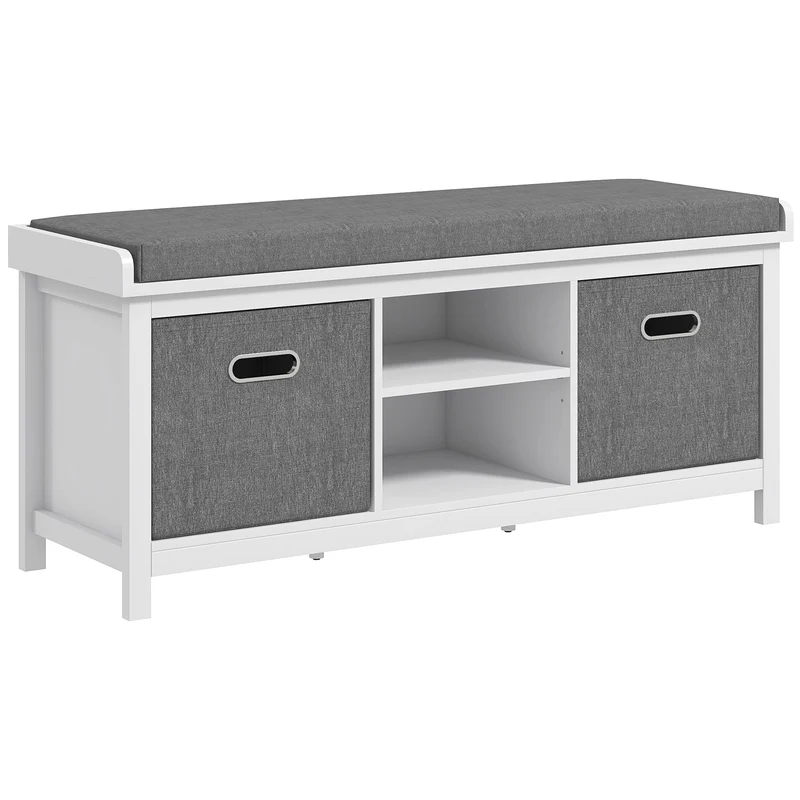 EasyComfort Schuhregalbank mit 3-stufiger verstellbarer Ablage und 2 Schubladen, aus Spanplatte, 105 x 35 x 47 cm, Weiß und Grau