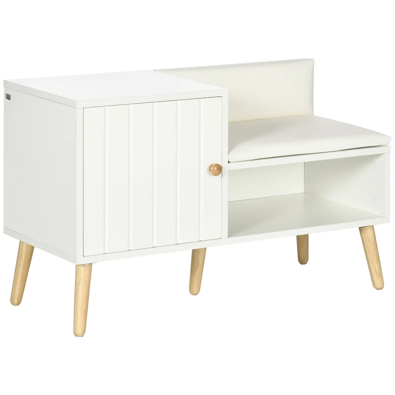EasyComfort Schuhregal für den Eingangsbereich mit gepolstertem Sitz und Schrank für 4 Paar Schuhe, 80 x 33 x 49 cm, Weiß