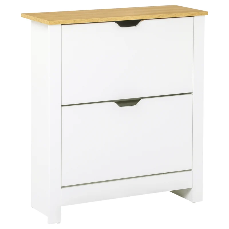 EasyComfort Modernes Schuhregal für maximal 12 Paar mit 2 verstellbaren und herausnehmbaren Schubladen, aus Holz, 72 x 26 x 80 cm, Weiß