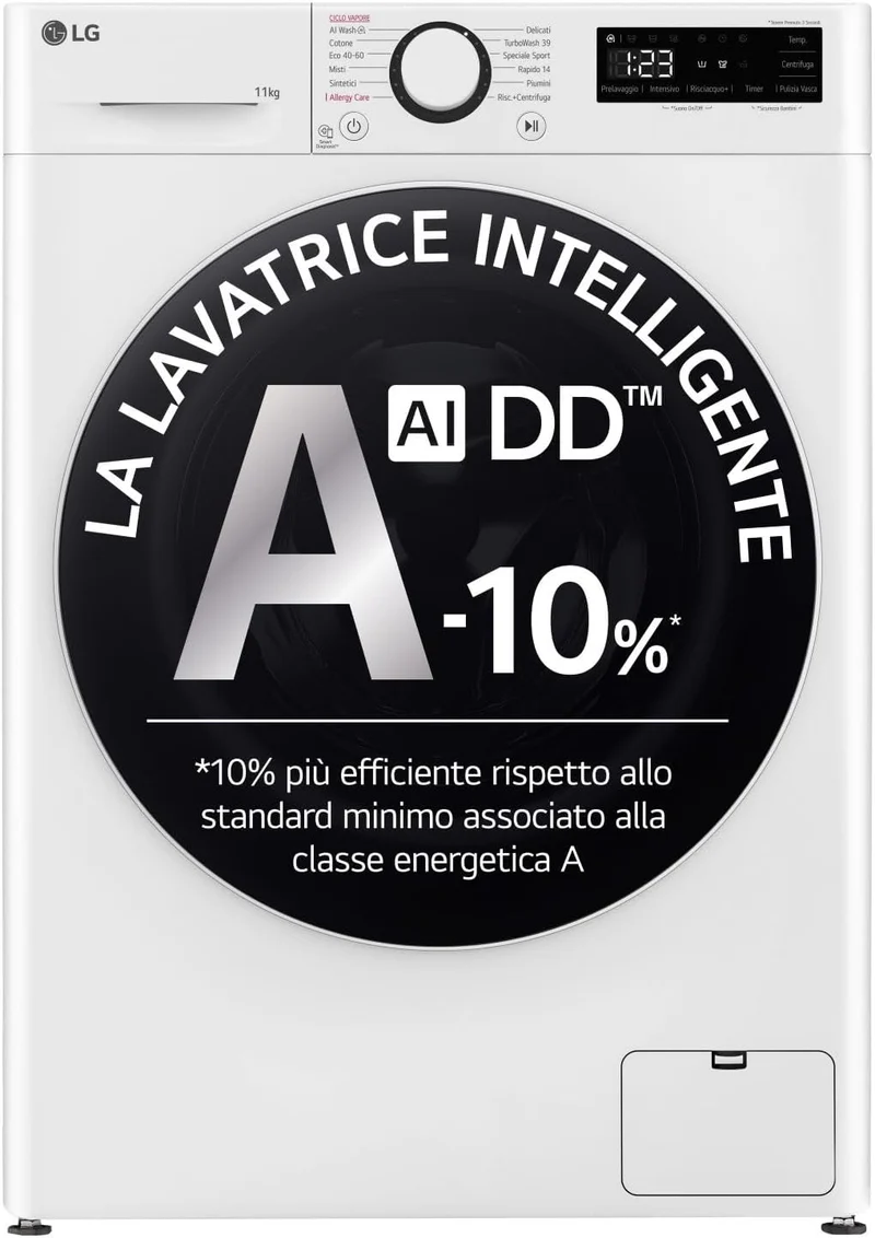 Lavatrice A Carica Frontale LG F4R5011TSWW Serie R5 11 Kg AI DD™ Classe A -10% 1400 Giri (A85xL60xP56,5) Vapore Steam™ Igienizzante Allergy Care