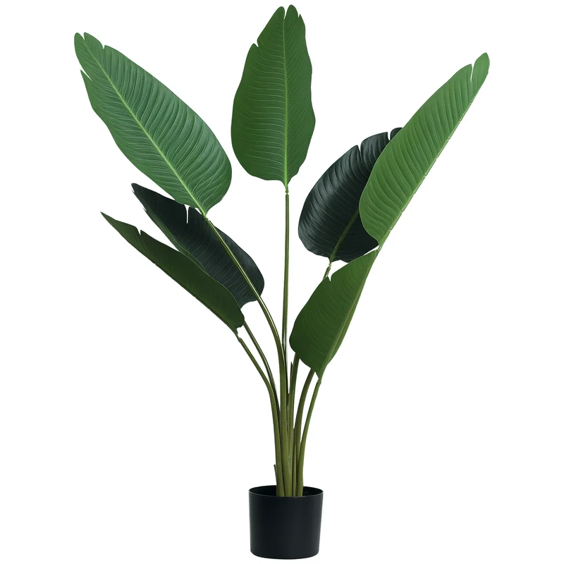 EasyComfort Künstliche Pflanze Paradiesvogel, 120 cm hoch, mit Topf für drinnen und draußen