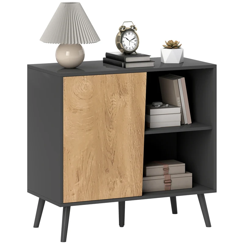 EasyComfort Modernes Sideboard mit Schrank und Staufach, aus Holz, 80 x 39 x 76 cm, Dunkelgrau