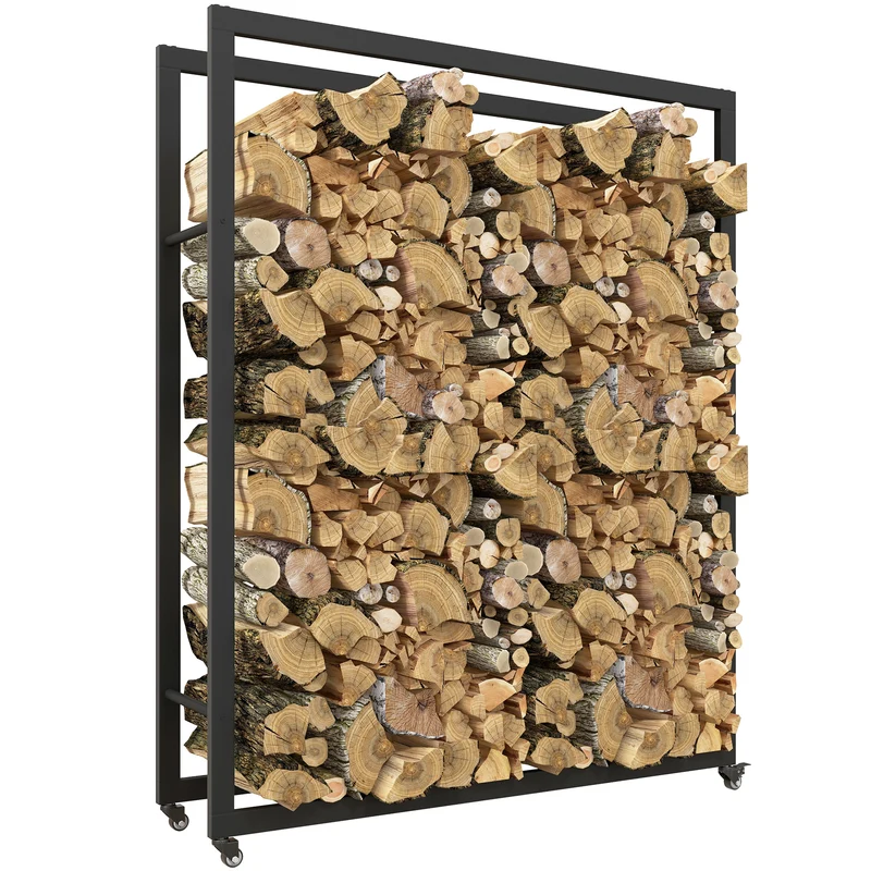 EasyComfort Outdoor- und Indoor-Holzregal mit Rollen, Holzschuppen aus Stahl mit 0,43 m³ Fassungsvermögen, 120 x 32 x 151 cm, Schwarz
