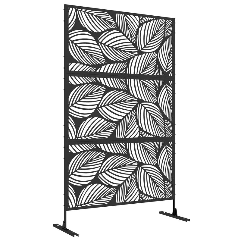 EasyComfort Dekorativer Außenschirm aus perforiertem Stahl mit Blattdesign, 122 x 198 cm, Schwarz