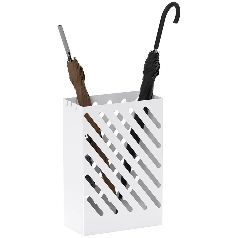 EasyComfort Design Schirmständer mit Abtropfschale und 4 Metallhaken, 28x14x41 cm, Weiß
