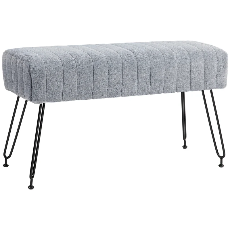 EasyComfort gepolsterte Plüsch-Bettbank, Holz und Metall, 82 x 30 x 47 cm, Grau und Schwarz
