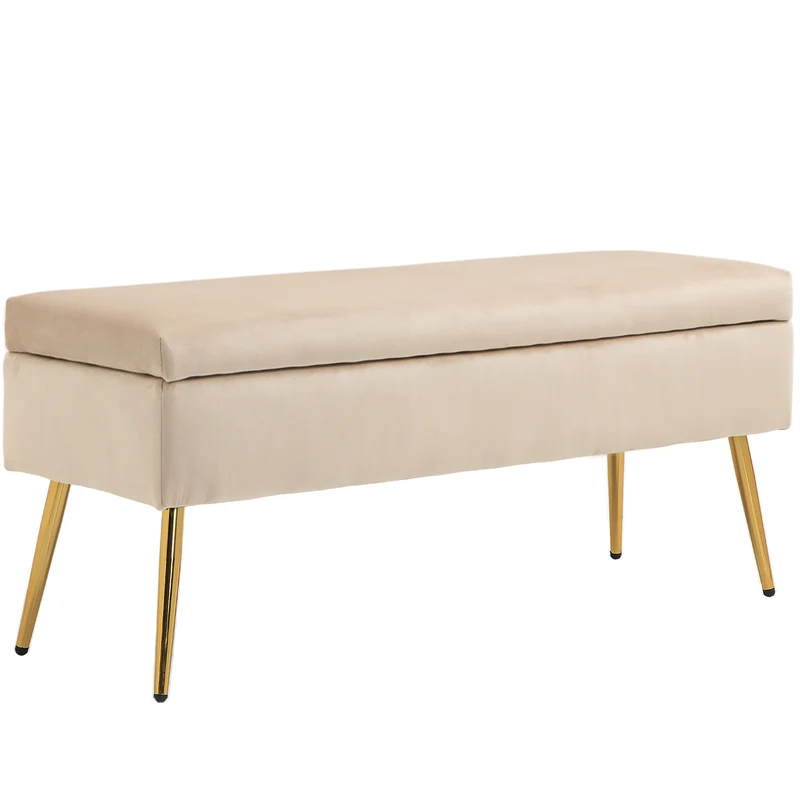 EasyComfort 30,5L gepolsterte Bettbank mit konischen Beinen, aus Stoff mit Samteffekt, 102x35x43 cm, Beige