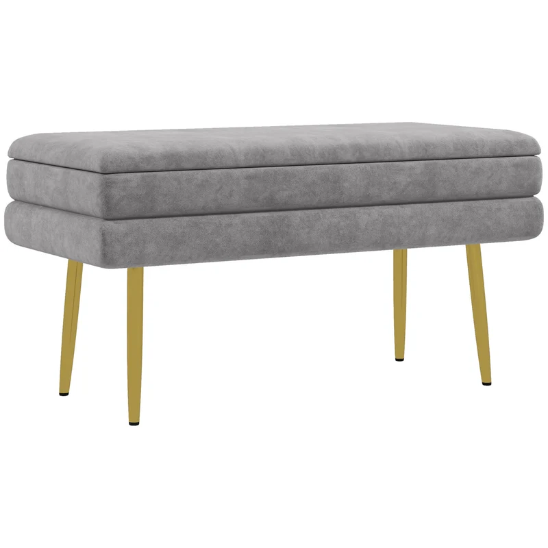 EasyComfort-Bettbank mit Stauraum, aus Stahl und Polyester, 79,5 x 37,5 x 43 cm, Grau
