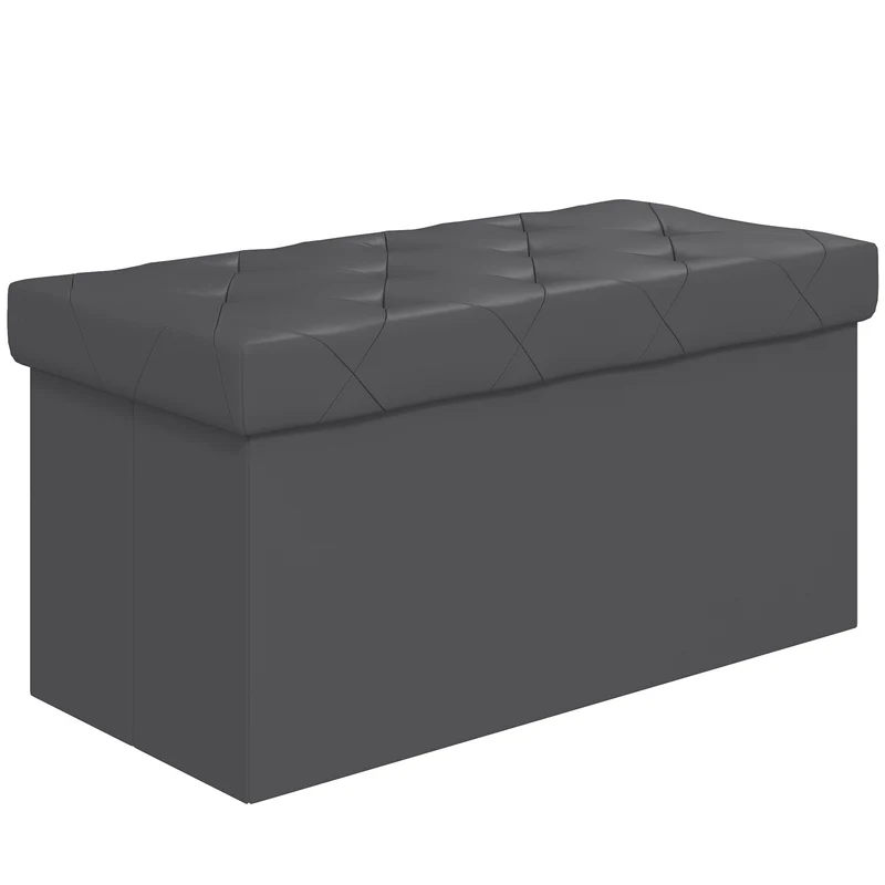 EasyComfort 84L klappbare Aufbewahrungsbank, gepolsterter Deckel und Kunstlederbezug, 76x38x38cm, Grau