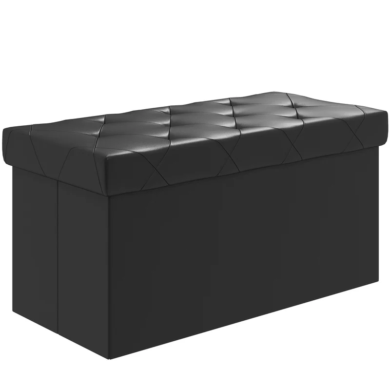 EasyComfort 84L klappbare Aufbewahrungsbank, gepolsterter Deckel und Kunstlederbezug, 76x38x38cm, Schwarz