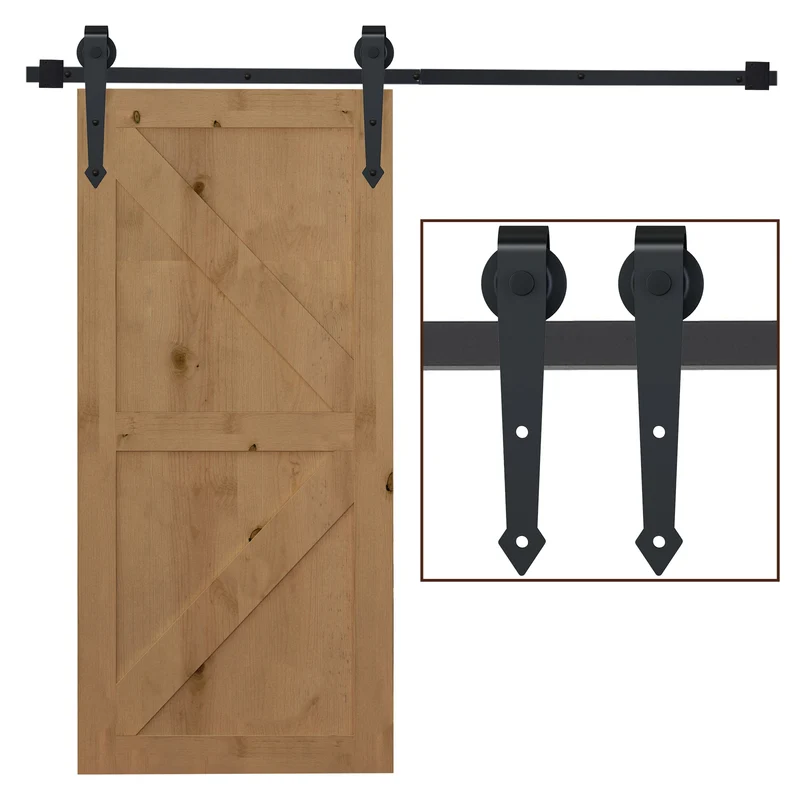 EasyComfort Schiebetür-Set im rustikalen Stil mit 200 cm Schiene und Rollen, Schwarz