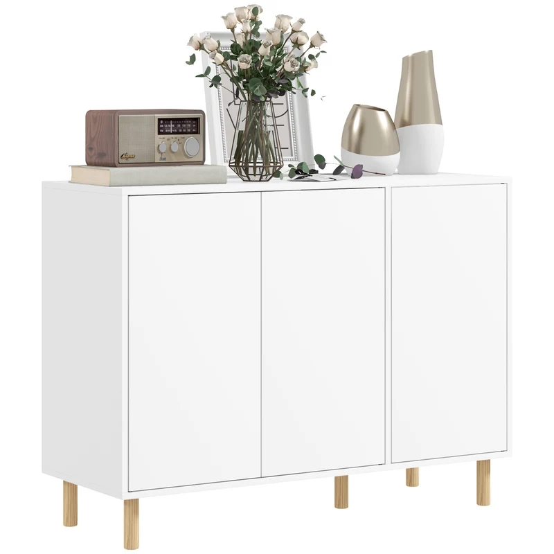 EasyComfort Modernes Sideboard mit 2 Schränken und 3 Holzregalen, 107 x 40 x 80 cm, Weiß