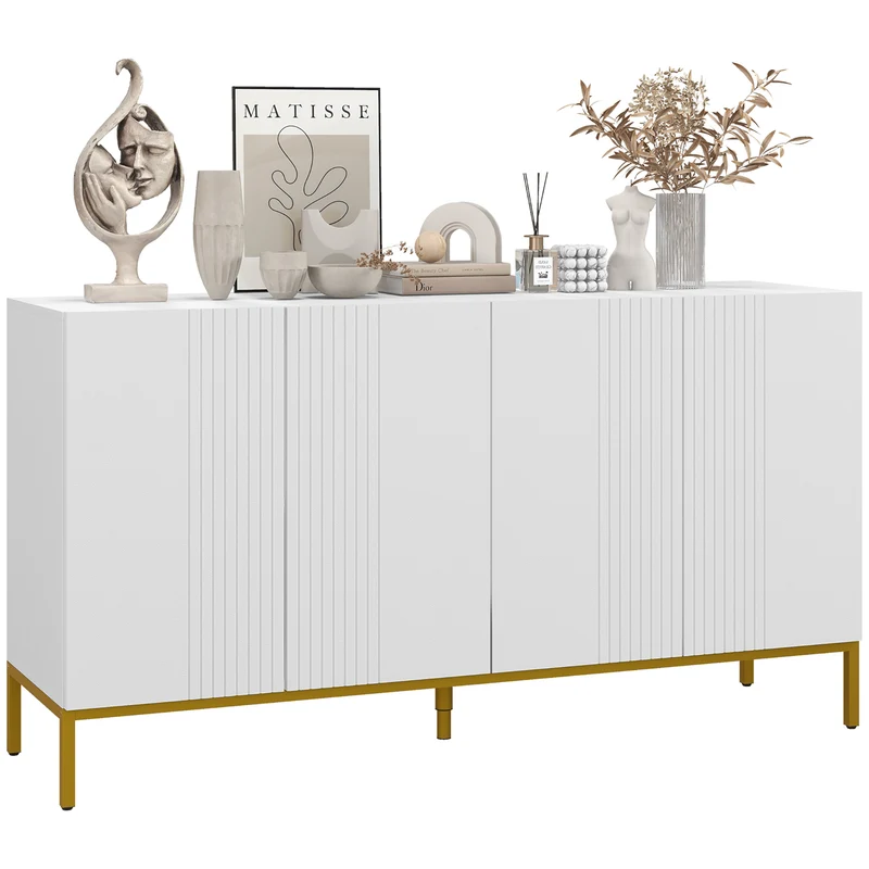 EasyComfort Modernes Sideboard mit 4 Türen mit Soft-Closing und verstellbaren Einlegeböden, 140 x 40 x 75 cm, Weiß und Gold