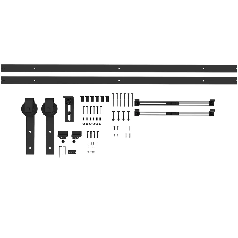 EasyComfort Schiebetür-Set, max. 90 kg, platzsparend aus Kohlenstoffstahl mit Zubehör, 244 x 0,5 x 4 cm, Schwarz