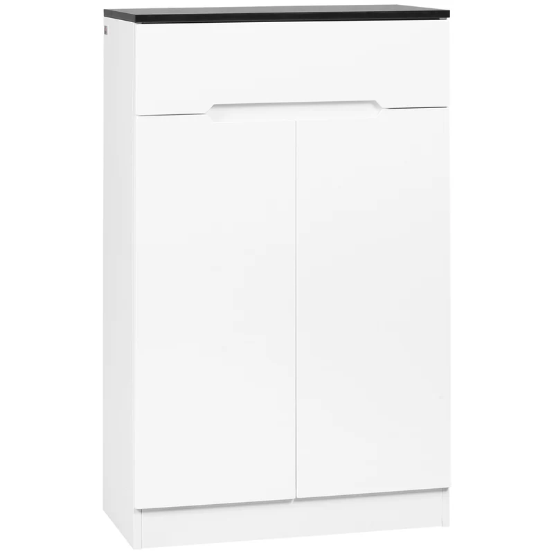 Easycomfort Slim Schuhregal für maximal 12 Paar für den Eingangsbereich mit 3 verstellbaren Regalen und Schublade, aus weißer Spanplatte, 60 x 32 x 100 cm