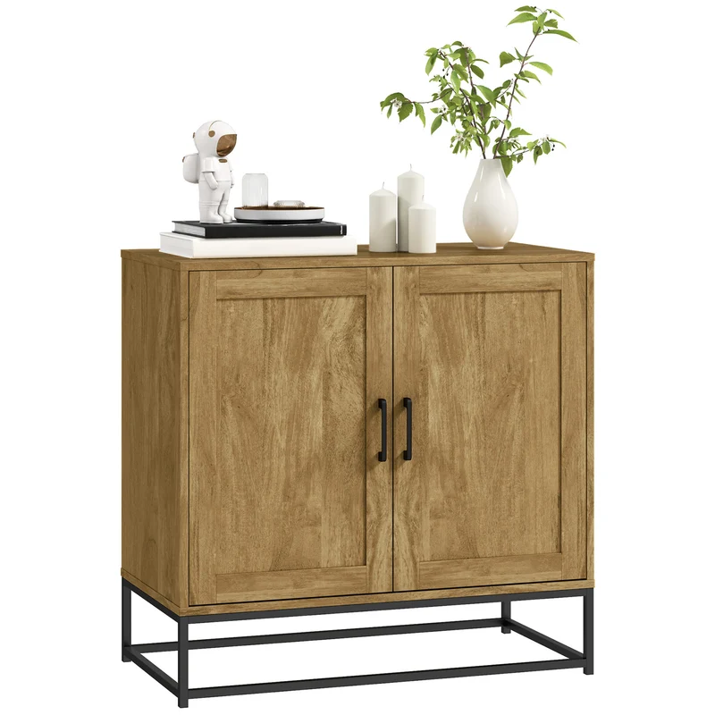 EasyComfort 2-Ebenen-Wohnzimmer-Sideboard mit verstellbarem Regal, aus Holz und Stahl, 80x40x78 cm, Braun und Schwarz