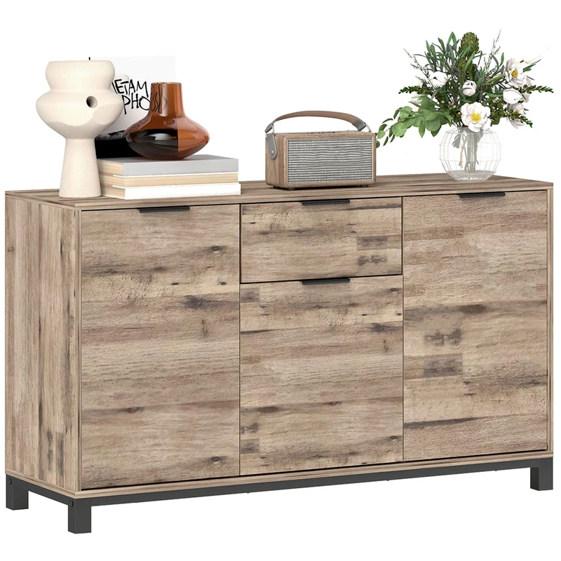 EasyComfort Buffet-Sideboard im Industriestil mit Schublade und 3 Schränken, aus braunem Holz, 120 x 36,5 x 70 cm