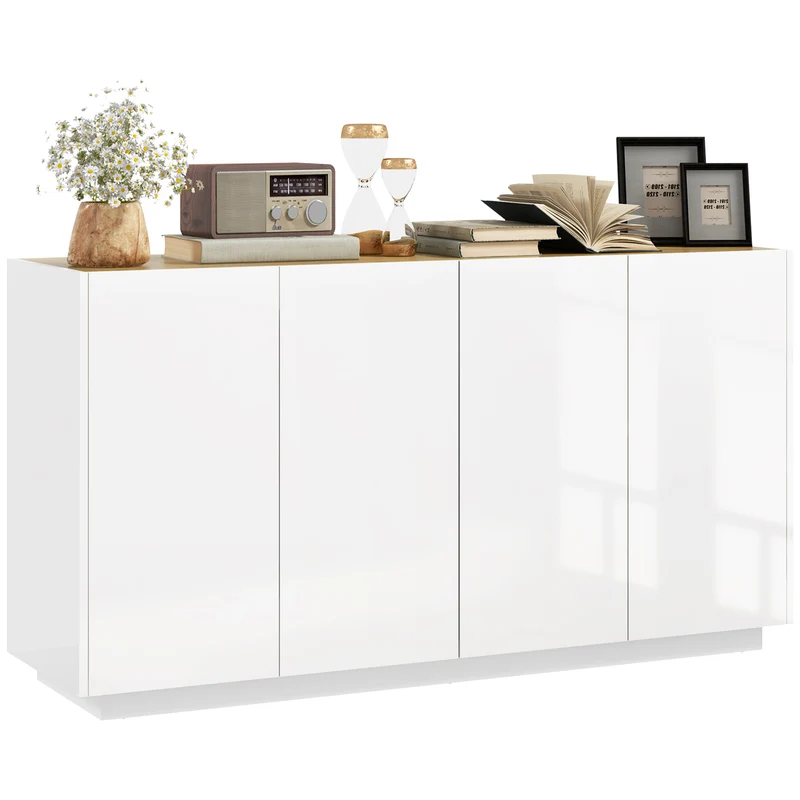 Modernes EasyComfort-Sideboard mit 2-türigen Schränken, Soft-Closing und verstellbaren Regalen, 140 x 40 x 75 cm, glänzendes Weiß