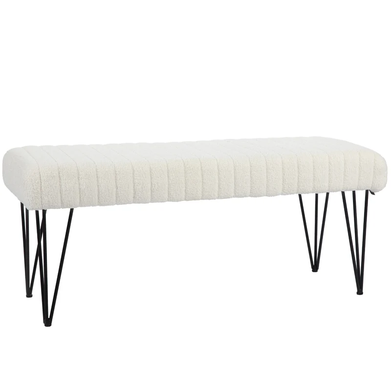 Moderne EasyComfort-Bettbank mit Haarnadelbeinen, aus Stoff mit Chenille-Effekt, Holz und Metall, 118,5 x 46 x 49,5 cm, Creme