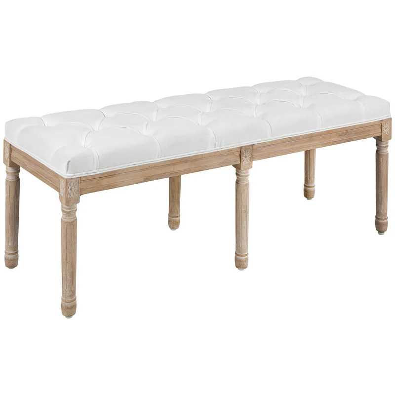 EasyComfort gepolsterte Bettbank im Vintage-Stil aus Stoff und Holzbeinen, 117 x 40 x 48 cm, Creme
