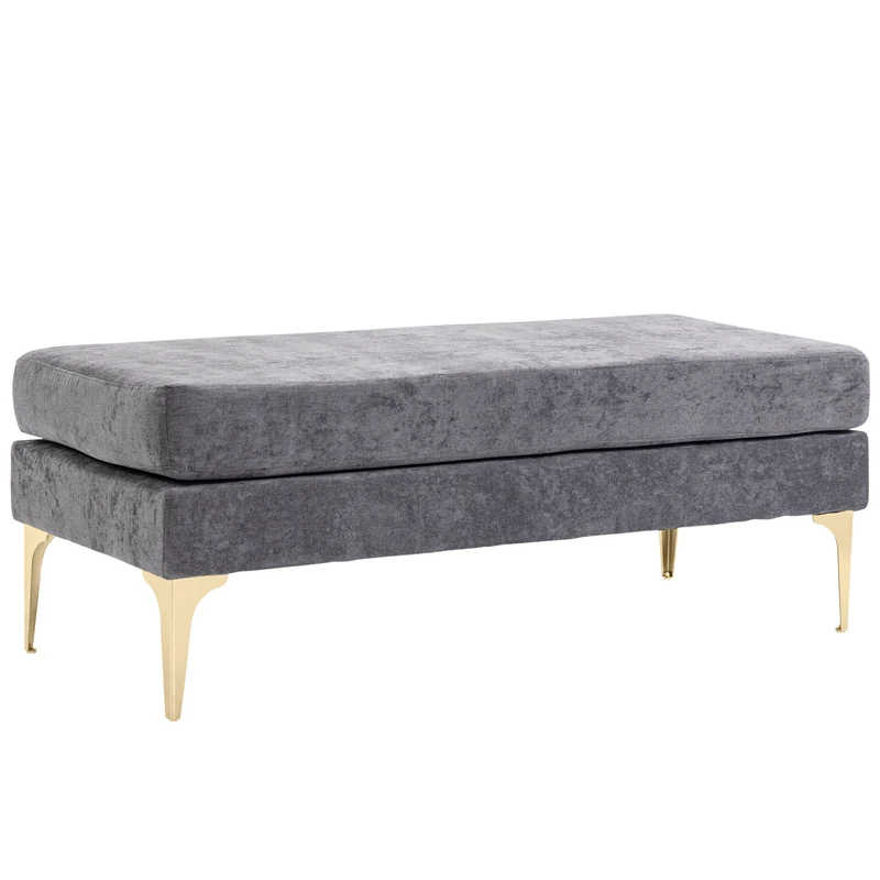 EasyComfort 2-lagige Bettunterbank aus Stoff mit Samteffekt und Stahl, 121 x 50,5 x 46,5 cm, Dunkelgrau und Gold