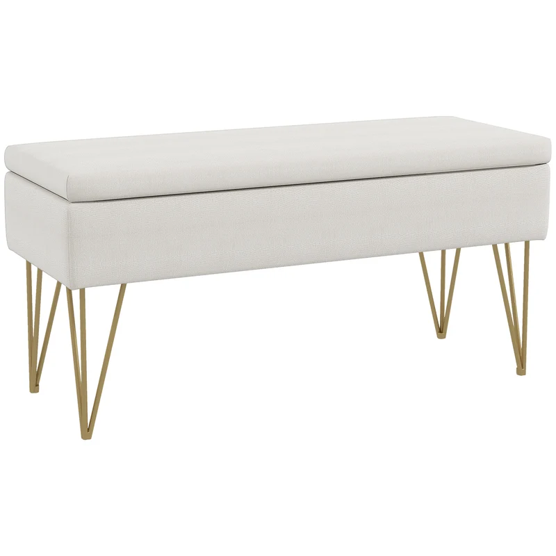 EasyComfort-Bettbank mit Stoffaufbewahrung und Stahlbeinen, 100 x 40 x 49 cm, Creme