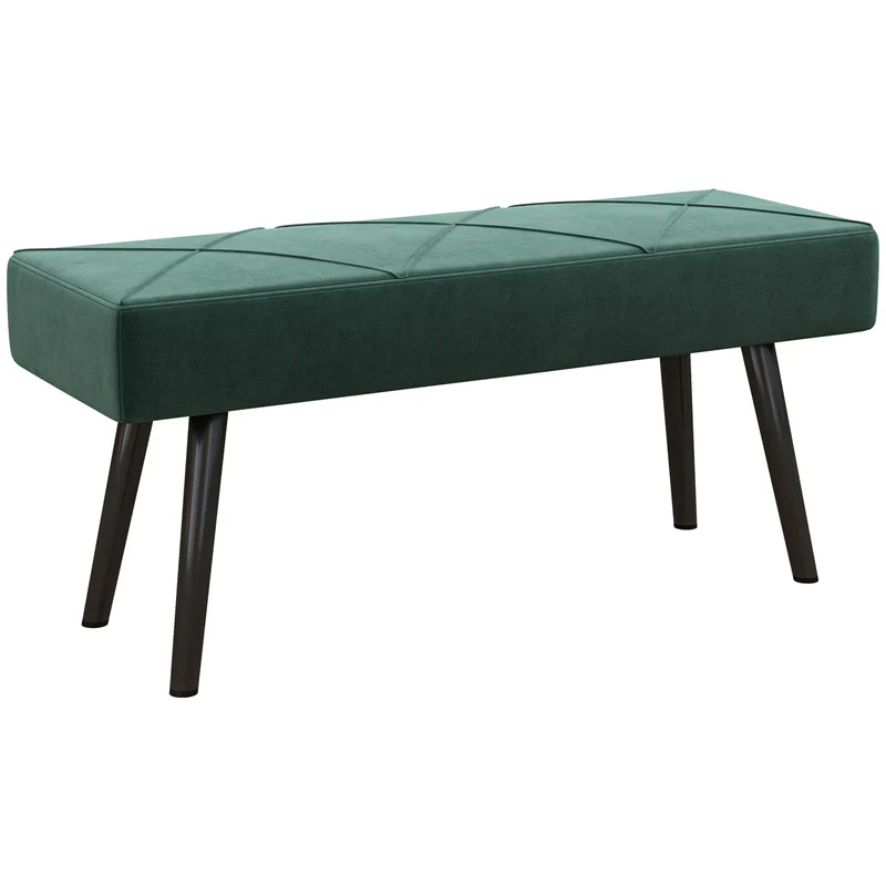 Gepolsterte EasyComfort-Bank aus Stoff mit Samteffekt und Stahl, 100 x 36 x 45 cm, Grün und Schwarz