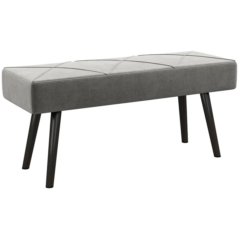 EasyComfort-Polsterbank aus Samt mit Stahlbeinen, 100 x 36 x 45 cm, Grau