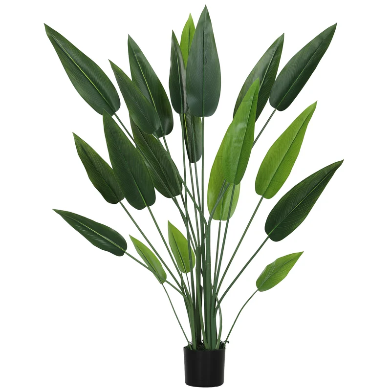 EasyComfort Künstliche grüne Paradiesvogelpflanze mit 20 Blättern von 140 cm mit Topf, aus PE, PEVA und PP
