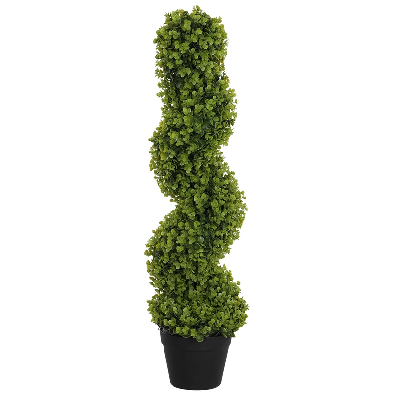 EasyComfort künstliche Spiral-Eukalyptuspflanze mit Topf inklusive für drinnen und draußen, Höhe 90 cm, grün