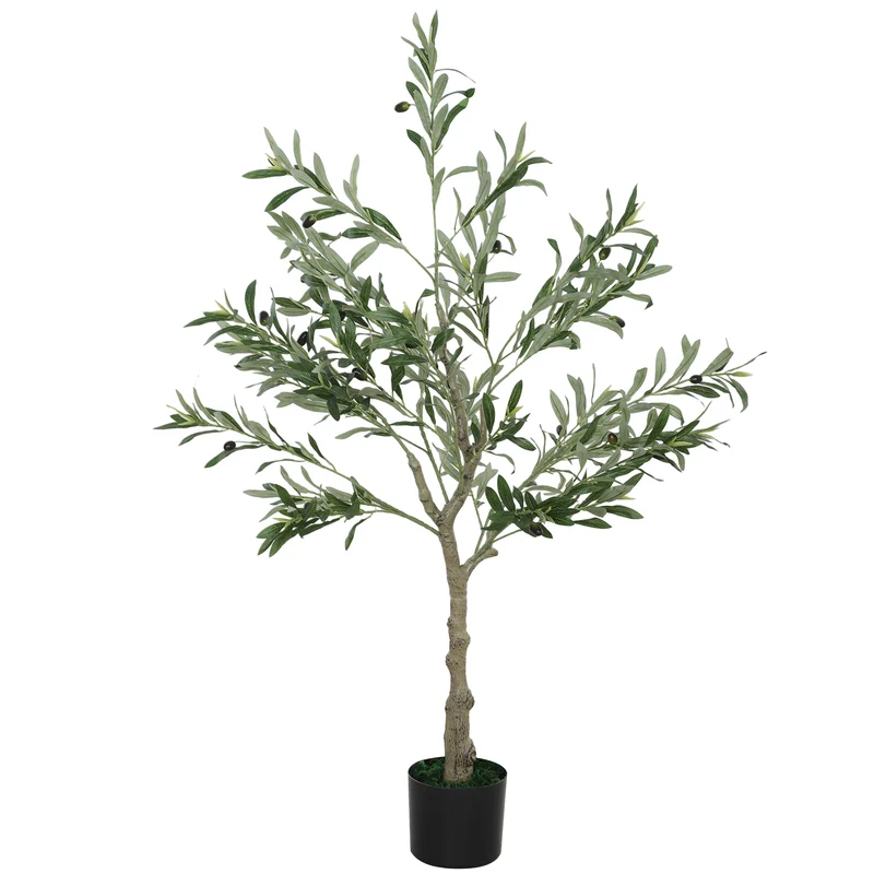 Künstliche Olivenpflanze von EasyComfort, 120 cm hoch, künstlicher Baum mit 450 Blättern und 20 Oliven, inklusive Topf