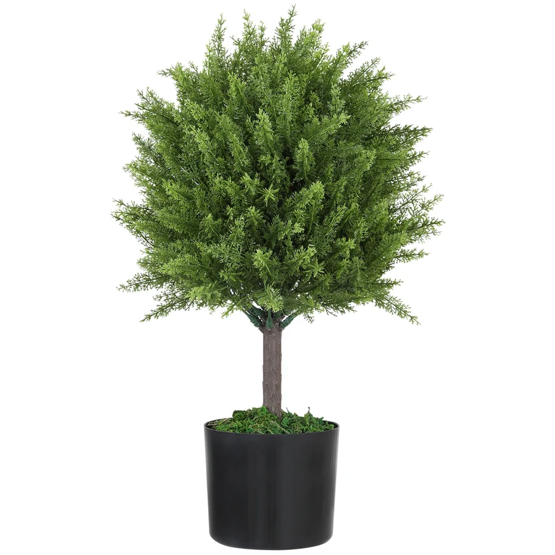 EasyComfort künstliche Zedernpflanze mit Topf inklusive für drinnen und draußen, Höhe 55 cm, grün