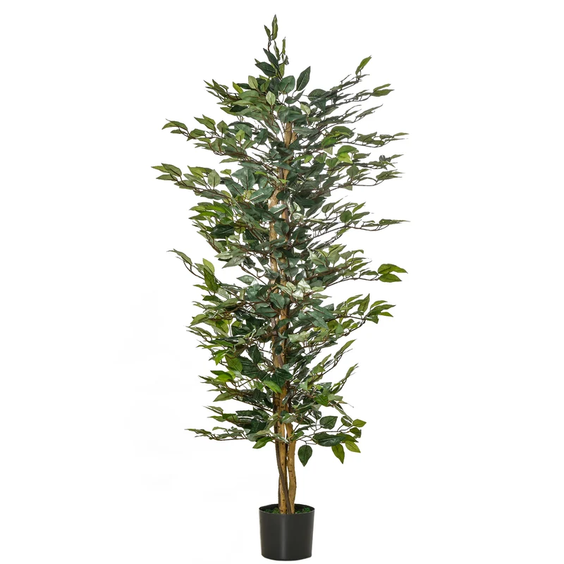 EasyComfort Kunst-Ficus-Pflanze, 150 cm hoch, Innen- und Außendekoration, inklusive Topf