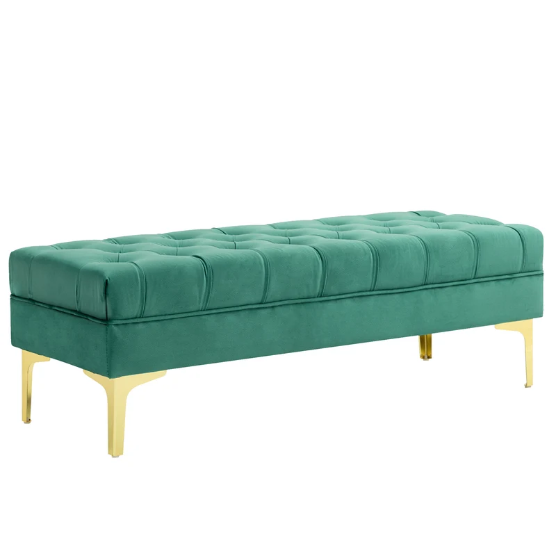 Gepolsterte EasyComfort-Bettbank mit gestepptem Stoffbezug in Samtoptik, 118 x 45 x 42 cm, Dunkelgrün