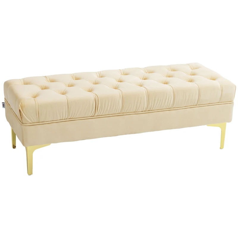 Gepolsterte EasyComfort-Bettbank mit gestepptem Stoffbezug in Samtoptik, 118 x 45 x 42 cm, Beige
