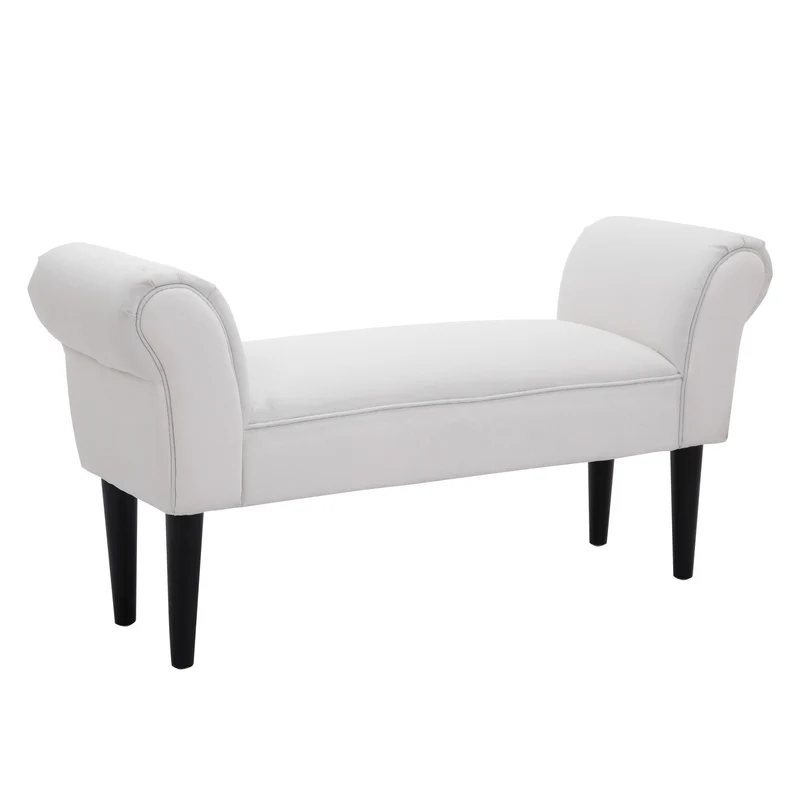 EasyComfort gepolsterte Bettunterbank mit gerollten Armlehnen und 4 Füßen, 102 x 35 x 51 cm, Grau